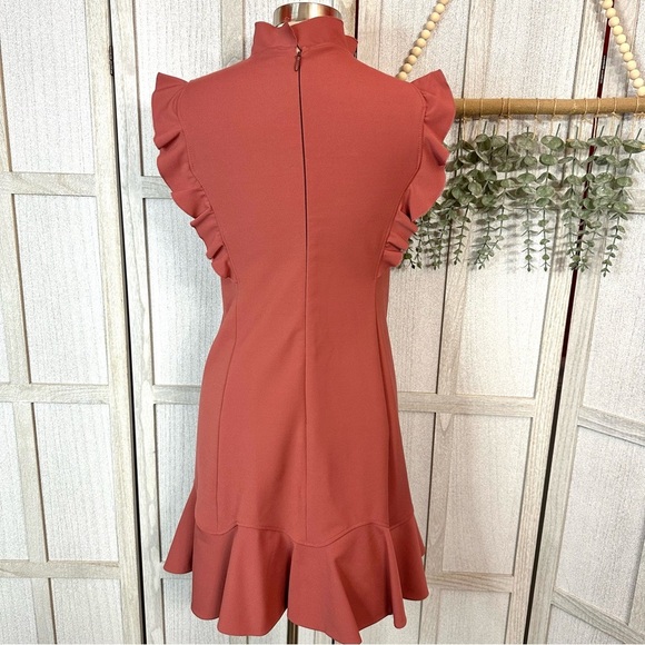 Rebecca Taylor Ruffle Mock Neck Dress Size Small Burnt Orange Sleeveless - Picture 5 of 8
